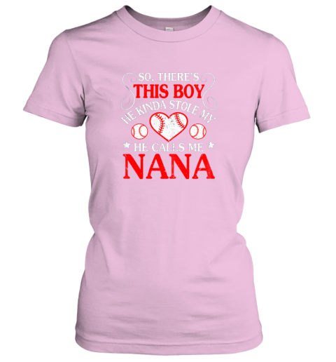 bntk this boy he kinda stole my baseball heart he calls me nana ladies t shirt 20 front light pink
