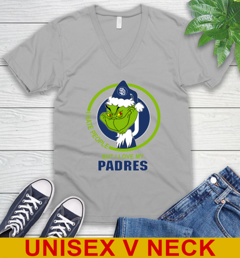 San Diego Padres MLB Christmas Grinch I Hate People But I Love My Favorite Baseball Team V-Neck T-Shirt 4