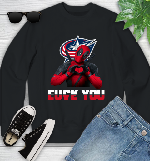 NHL Columbus Blue Jackets Deadpool Love You Fuck You Hockey Sports Youth Sweatshirt