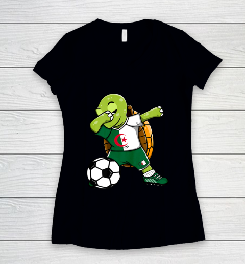 Dabbing Turtle Algeria Soccer Fans Jersey Algerian Football Women's V-Neck T-Shirt