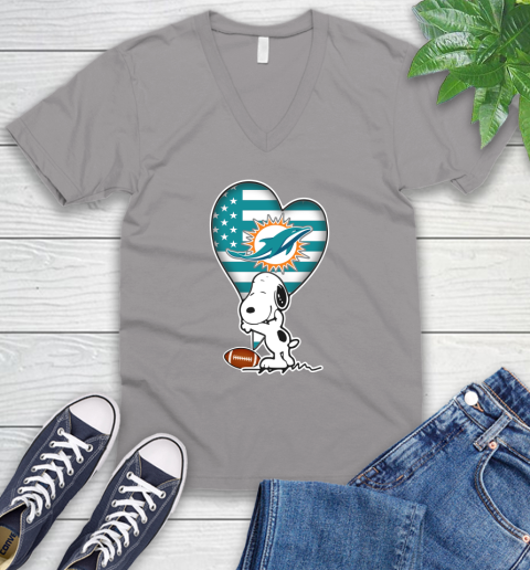 Miami Dolphins NFL Football The Peanuts Movie Adorable Snoopy V-Neck T-Shirt 4