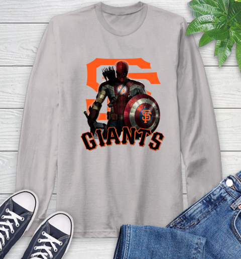 MLB Captain America Thor Spider Man Hawkeye Avengers Endgame Baseball San Francisco Giants Long Sleeve T-Shirt 12