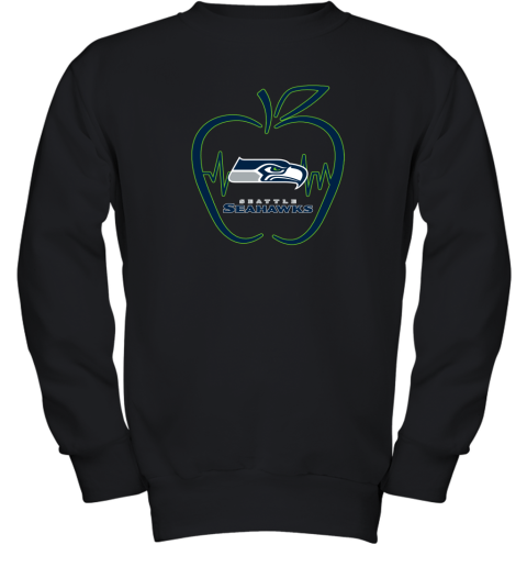 Apple Heartbeat Teacher Symbol Seattle Seahawks Youth Sweatshirt