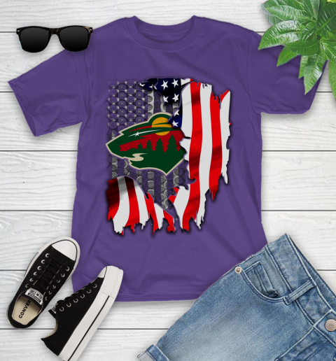 Minnesota Wild NHL Hockey American Flag Youth T-Shirt 3