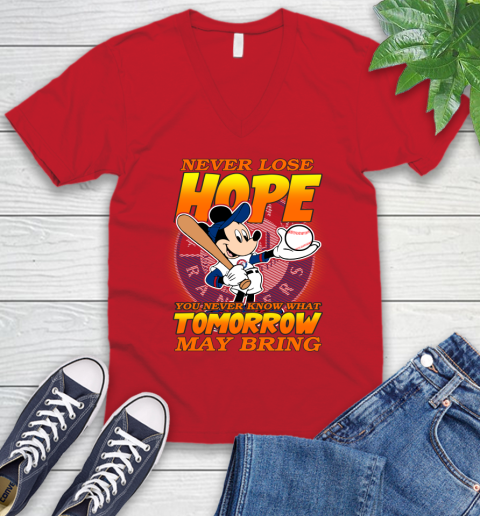 Texas Rangers MLB Baseball Mickey Disney Never Lose Hope V-Neck T-Shirt 6