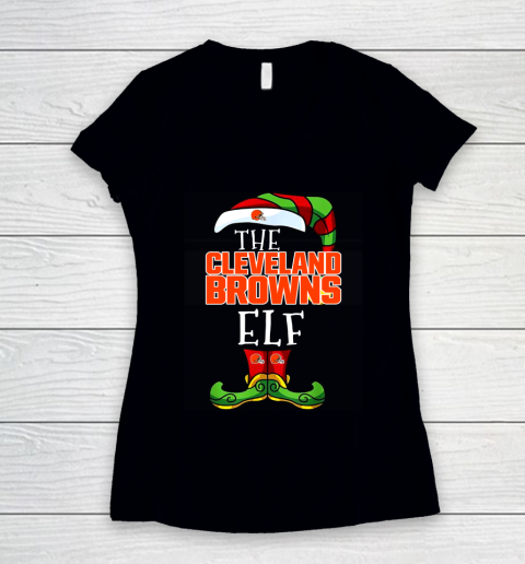 Cleveland Browns Christmas ELF Funny NFL Women's V-Neck T-Shirt