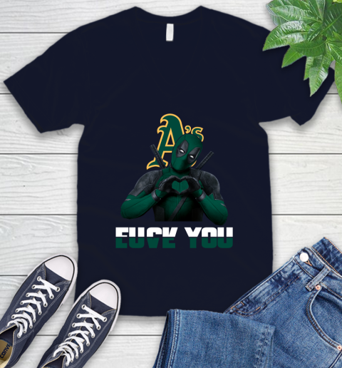 MLB Oakland Athletics Deadpool Love You Fuck You Baseball Sports V-Neck T-Shirt 2
