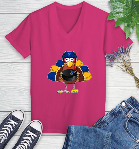 St.Louis Blues Turkey Thanksgiving Day Women's V-Neck T-Shirt 9
