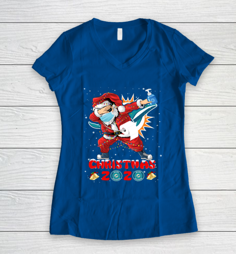 Miami Dolphins Funny Santa Claus Dabbing Christmas 2020 NFL Women's V-Neck T-Shirt 7