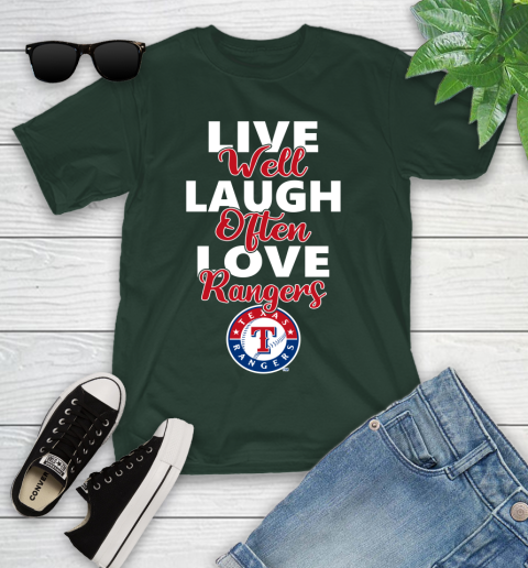 MLB Baseball Texas Rangers Live Well Laugh Often Love Shirt Youth T-Shirt 4