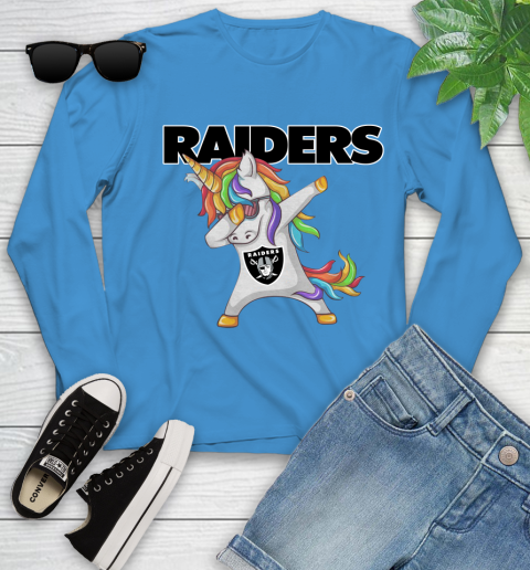 Oakland Raiders NFL Football Funny Unicorn Dabbing Sports Youth Long Sleeve 7