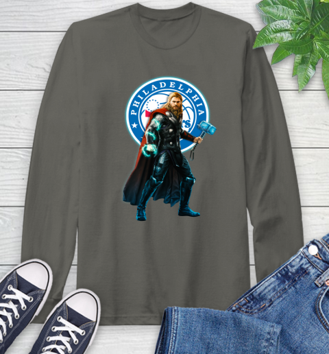 NBA Thor Avengers Endgame Basketball Philadelphia 76ers Long Sleeve T-Shirt 8