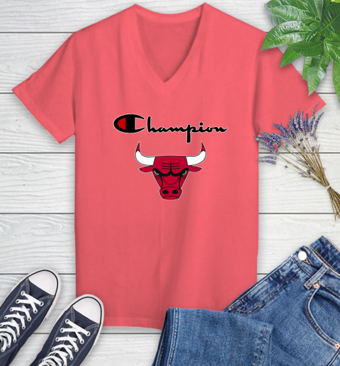 NBA Basketball Chicago Bulls Champion Shirt Women's V-Neck T-Shirt 4
