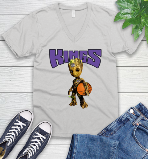 Sacramento Kings NBA Basketball Groot Marvel Guardians Of The Galaxy V-Neck T-Shirt