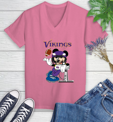 NFL Minnesota Vikings Mickey Mouse Disney Super Bowl Football T Shirt Women's V-Neck T-Shirt 13