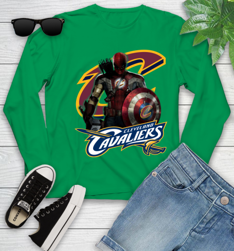 Cleveland Cavaliers NBA Basketball Captain America Thor Spider Man Hawkeye Avengers Youth Long Sleeve 6