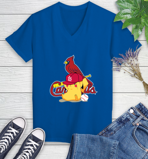 MLB Pikachu Baseball Sports St.Louis Cardinals Women's V-Neck T-Shirt 10