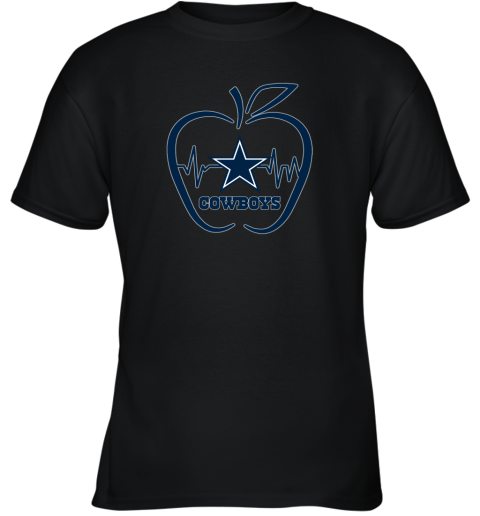 Apple Heartbeat Teacher Symbol Dallas Cowboys Youth T-Shirt