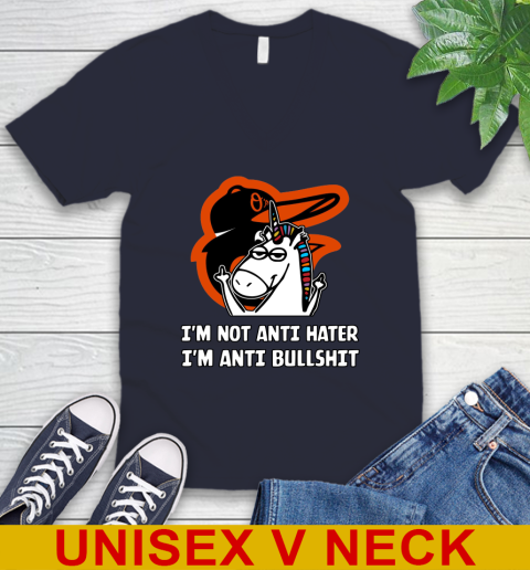 Baltimore Orioles MLB Baseball Unicorn I'm Not Anti Hater I'm Anti Bullshit V-Neck T-Shirt 3