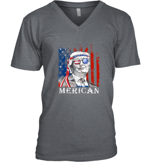 vjuw merica donald trump 4th of july american flag shirts v neck unisex 8 front dark heather
