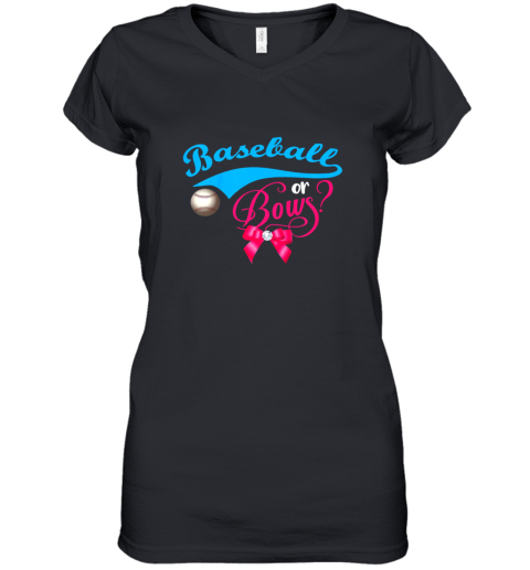 Cute Baseball or Bows Gender Reveal Party Women's V-Neck T-Shirt