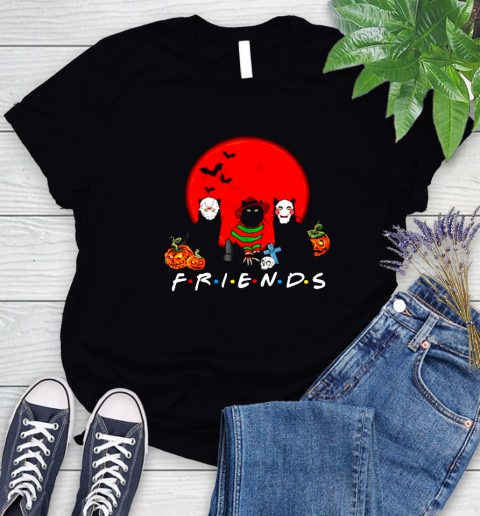 Halloween black cat mashup horror movies characters friends Women's T-Shirt