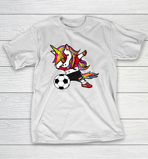 Funny Dabbing Unicorn Syria Football Syrian Flag Soccer T-Shirt