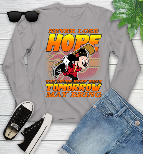 Calgary Flames NHL Hockey ootball Mickey Disney Never Lose Hope Youth Long Sleeve 5