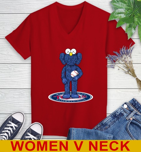 MLB Baseball Minnesota Twins Kaws Bff Blue Figure Shirt Women's V-Neck T-Shirt 12