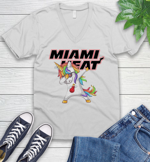 Miami Heat NBA Basketball Funny Unicorn Dabbing Sports V-Neck T-Shirt