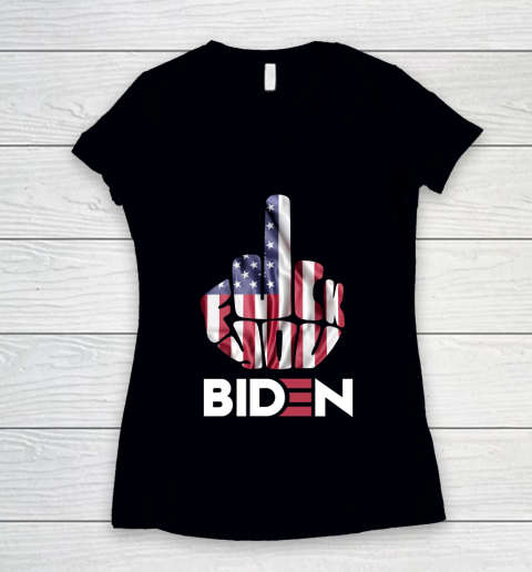 Fuck You Biden Middle Finger  Fuck Biden  Anti Biden Supporter Women's V-Neck T-Shirt