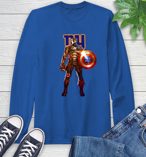 NFL Captain America Marvel Avengers Endgame Football Sports New York Giants Long Sleeve T-Shirt 9