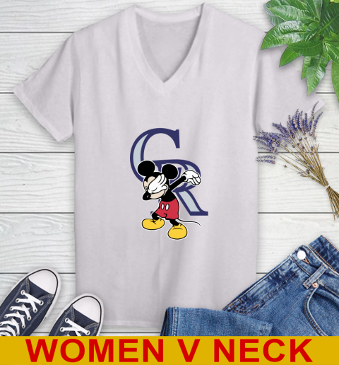 Colorado Rockies MLB Baseball Dabbing Mickey Disney Sports Women's V-Neck T-Shirt