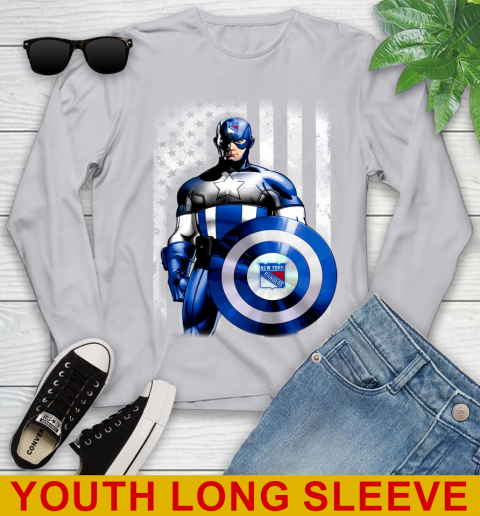 New York Rangers NHL Hockey Captain America Marvel Avengers American Flag Shirt Youth Long Sleeve 5