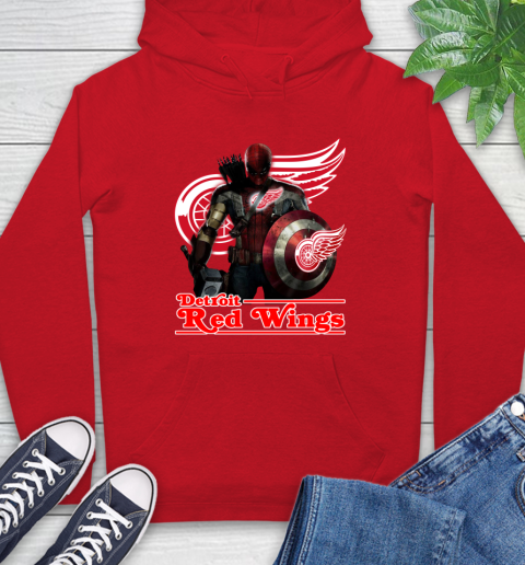 NHL Captain America Thor Spider Man Hawkeye Avengers Endgame Hockey Detroit Red Wings Hoodie 10