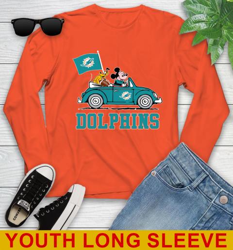 NFL Football Miami Dolphins Pluto Mickey Driving Disney Shirt Youth Long Sleeve 4