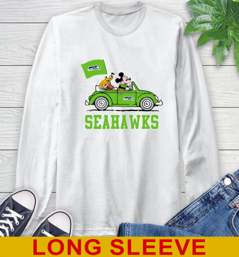 NFL Football Seattle Seahawks Pluto Mickey Driving Disney Shirt Long Sleeve T-Shirt