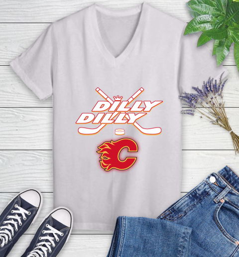 NHL Calgary Flames Dilly Dilly Hockey Sports Women's V-Neck T-Shirt
