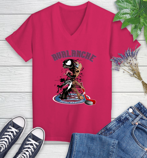 NHL Colorado Avalanche Hockey Venom Groot Guardians Of The Galaxy Women's V-Neck T-Shirt 9