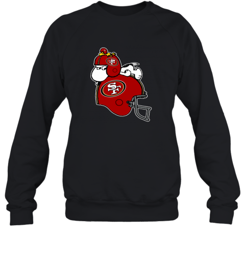 uqzd snoopy and woodstock resting on san francisco 49ers helmet sweatshirt 35 front black