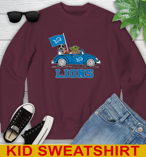 NFL Football Detroit Lions Darth Vader Baby Yoda Driving Star Wars Shirt Youth Sweatshirt 5