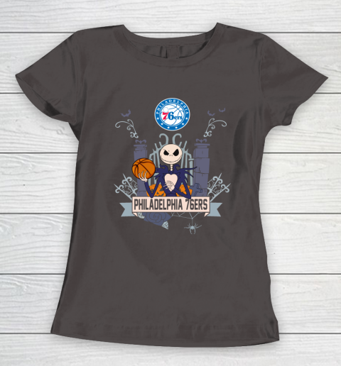 NBA Philadelphia 76ers Basketball Jack Skellington Halloween Women's T-Shirt 7