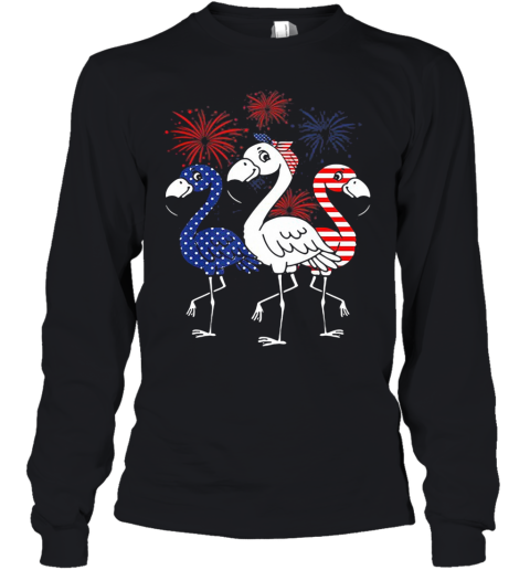 Flamingo American Flag Veteran Independence Day Youth Long Sleeve