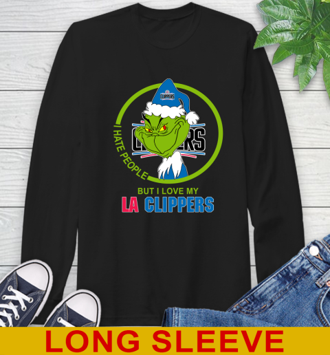LA Clippers NBA Christmas Grinch I Hate People But I Love My Favorite Basketball Team Long Sleeve T-Shirt 2