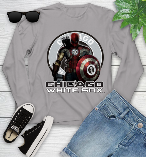MLB Captain America Thor Spider Man Hawkeye Avengers Endgame Baseball Chicago White Sox Youth Long Sleeve 5