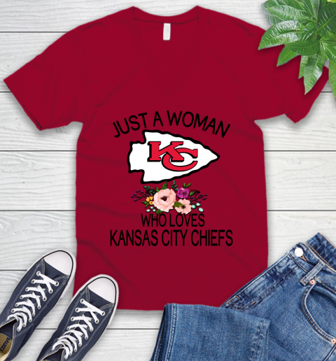 NFL Just A Woman Who Loves Kansas City Chiefs Football Sports V-Neck T-Shirt 5