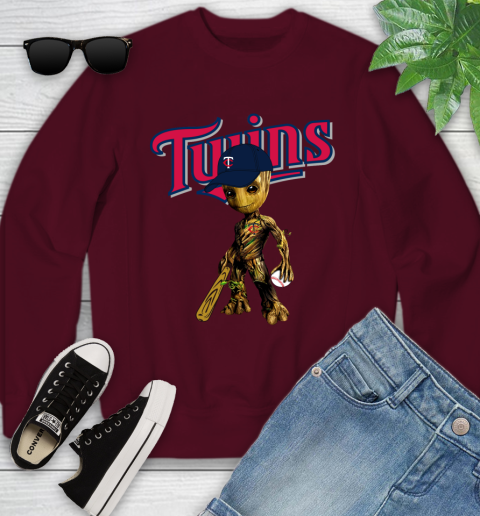 MLB Minnesota Twins Groot Guardians Of The Galaxy Baseball Youth Sweatshirt 5