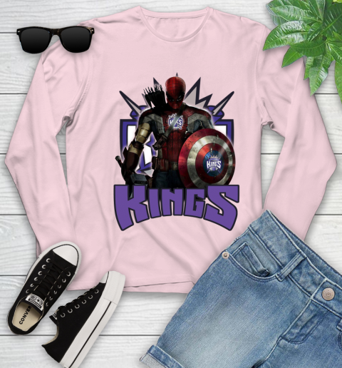 Sacramento Kings NBA Basketball Captain America Thor Spider Man Hawkeye Avengers Youth Long Sleeve 10