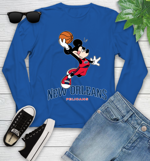 NBA Basketball New Orleans Pelicans Cheerful Mickey Mouse Shirt Youth Long Sleeve 10