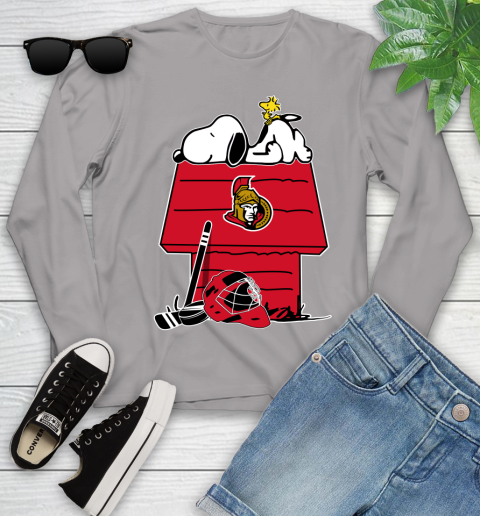 Ottawa Senators NHL Hockey Snoopy Woodstock The Peanuts Movie Youth Long Sleeve 5